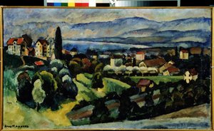 Näkymä Nervin kaupunkiin (Italia) Kuvaus maisemasta ja pikkukaupungista Italian Rivieran rannikolla lähellä Genoaa kesällä. Ilja Ivanovitš Mashkov (Ilia Mashkov, Matchkov) maalaus (1881-1944), öljy kankaalle. tekijältä Ilya Ivanovich Mashkov