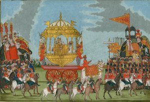 Rajah of Tanjore ratsastaa norsulla vihkimisseremoniaan, n. 1780