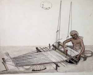 AS10 Vol.52 f5 4904 cat.201 i-iv Weaver kangaspuussa, Bombay, n.1873 (akvarelli paperille) tekijältä Indian School
