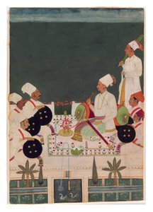 Rathoren päällikkö sukulaistensa kanssa, n. 1700 (läpinäkymätön wc ja kultaa paperilla) tekijältä Indian School