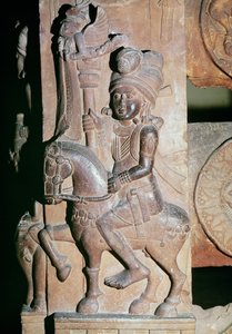 Ratsumies, yksityiskohta buddhalaisen stupan portista, Bharhutista, Madhya Pradeshista, myöhäisestä Mauryan-kaudesta, Sunga-dynastiasta (180-72 eKr.)
