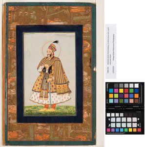 Abdullah Qutb Shah nimbate, valkoinen jama, kultainen takki ja huivi, n. 1680 (läpinäkymätön akvarelli ja kulta paperilla) tekijältä Indian School