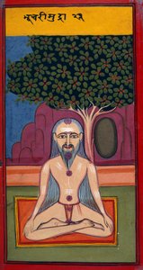 Lisää 24099 fol.114v Yogi Bhusari-asennossa, asanaista ja mudraista (Hatha jooga) (guassi paperilla) tekijältä Indian School