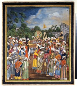 Akbar Shah II vastaanottaa brittiläisen, noin 1810 tekijältä Indian School