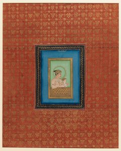 Akbar ja yksi hänen pojistaan tai pojanpoikistaan, 1875-1900 (läpinäkymätön wc ja kulta paperilla) tekijältä Indian School