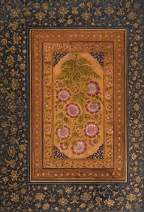 Albumisivu, jossa Stokesia ja muotokuva Abdul Rahim Khan-e Khannasta, n. 1800 (läpinäkymätön wc ja kultaa paperilla)