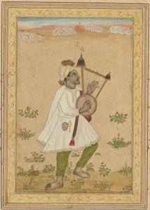 Afrikkalainen lyyrasoittaja, noin 1640-1660 (muste, peitevärit ja kulta paperille). tekijältä Indian School