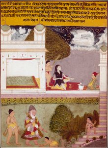 Askeetti kuuntelee musiikkia intialaisen koulun pienoispalatsin terassilla, noin 1760. Yksityiskokoelma tekijältä Indian School