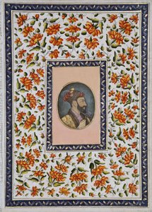 Aurangzeb Bahadur pitelee iiris, n. 1650 (läpinäkymätön wc ja kultaa paperilla) tekijältä Indian School