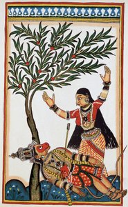 Bali tapettiin nuolella, hänen vieressään Tara hänen vaimonsa, litho kahdeksastoista. tekijältä Indian School