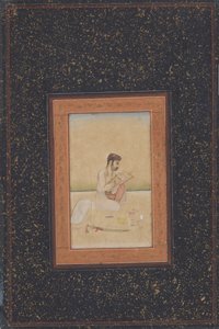 Taidemaalari Behzad silmälaseilla (mustetta, väriä ja kultaa paperilla) tekijältä Indian School