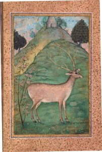 Buck in a Landscape, n. 1595 (läpinäkymätön wc ja kultaa paperilla) tekijältä Indian School