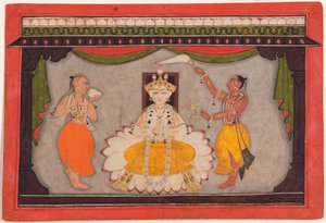 Vishnun Buddha-avatar, n. 1700 (läpinäkymätön wc, kulta- ja kovakuoriaiskilvet paperilla) tekijältä Indian School