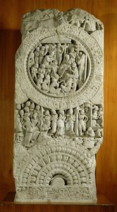 Kaiverrus, joka kuvaa tarinaa Jatakoista, Amaravati (kalkkikivi) tekijältä Indian School