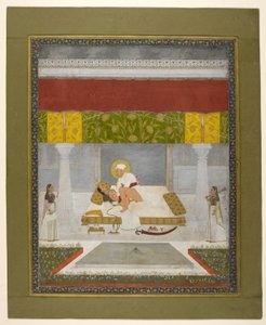 Chitarman II (Kalyan Das), Muhammad Shah rakastelemassa, noin 1735 (guassi paperille). tekijältä Indian School