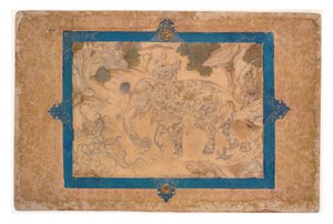 Komposiitti elefantti ja muut olennot, n. 1600 (läpinäkymätön wc ja kultaa paperilla) tekijältä Indian School