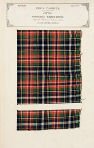 Puuvillaruudullinen näyte Mylaporesta Madrasista, kokoelmasta The Collection of the Textile Manufacturers of India, kirjoittanut John Forbes Watson, julkaistu vuonna 1866 tekijältä Indian School