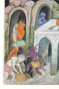 Yksityiskohta Demons in a Wild Landscapesta, n. 1600 (läpinäkymätön wc ja kultaa paperilla) tekijältä Indian School