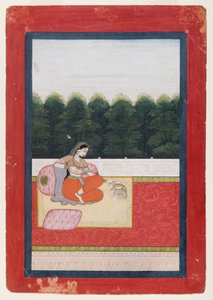 Dhanashri Ragini, sivu Ragamala-sarjasta, n. 1790 tai aikaisempi (wc ja kultaa paperilla) tekijältä Indian School