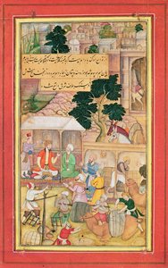 Keisari Babur (r.1526-30) keskustelussa vanhan miehen kanssa, 1400-1600-luku tekijältä Indian School