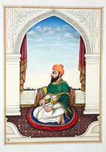 Fakir Syad Aziz-o-Deen, teoksesta Punjabin kuningaskunta, sen hallitsijat ja päälliköt, osa I, 27 akvarellitutkimuksen osio tunnistamattomalta intialaiselta taiteilijalta, n. 1840 (wc paperilla) tekijältä Indian School