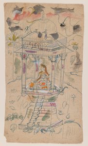 Ganda Malhara Raginin Gaunsmalar, n. 1850 (muste ja väri paperille) tekijältä Indian School