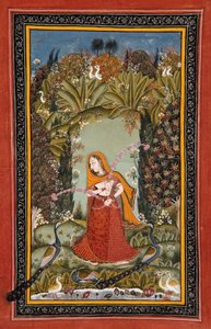Malkosin Gauri Ragini, n. 1770 (läpinäkymätön wc paperilla) tekijältä Indian School