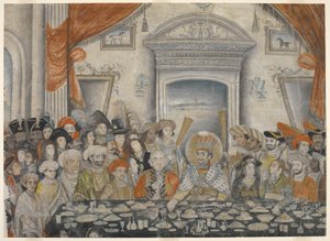 Ghazi-al-din Haidar (nawab ja vuoden 1819 jälkeen Oudhin kuningas 1814-27) kutsuu lordi ja lady Moiraa juhlaillalliselle palatsissaan, noin 1820-22 (käsikirjoitus). tekijältä Indian School