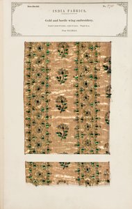 Kulta- ja kovakuoriaiskirjontanäyte Madrasista, John Forbes Watsonin kokoelmasta The Collection of the Textile Manufacturers of India, julkaistu vuonna 1866 (sekoitettu media) tekijältä Indian School