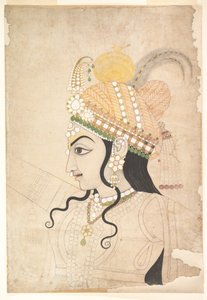 Krishnan pää: piirros Raslilan seinämaalausta varten, noin 1800 (tussi ja akvarelli paperille). tekijältä Indian School