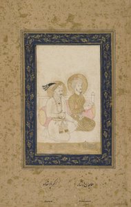 Humayun ja Akbar, erillinen albumifolio, n. 1900 tekijältä Indian School
