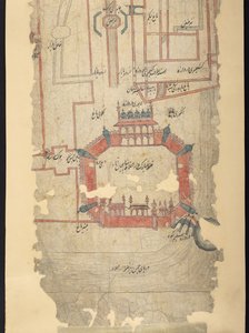 IO Islamic 4725 Fort of Delhi ja pohjoisen alue, osa kääröstä, joka kuvaa "Reittiä Delhistä Kandahariin" (muste ja väri paperille) tekijältä Indian School
