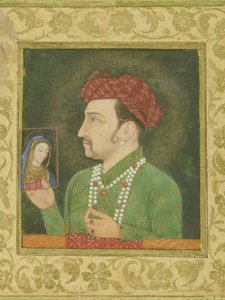 Jahangir pitelee Madonnan kuvaa, jossa on persiankielinen kaiverrus: Janhangir Shah, moguli tekijältä Indian School