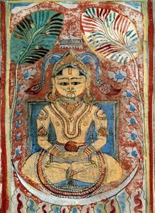 Jainismi (jinismi): esitys profeetta jainista (hengellinen johtaja). Käsikirjoitussivu Bhadrabahun (433-357 eKr.) "" Kalpasutrasta" 1453 Paris, B.N. tekijältä Indian School