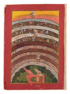 Matka tuntemattomien maiden halki, Krishnan matkoista hänen vaunuissaan, n. 1750 (läpinäkymätön wc, kultaa ja hopeaa paperilla) tekijältä Indian School