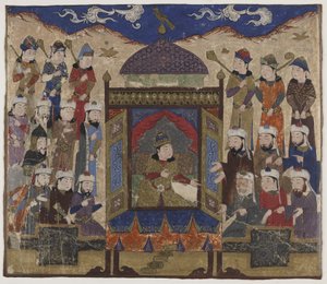 Khusraw Parviz istuu Takht-i Taqdisissa, n. 1425-50 tekijältä Indian School