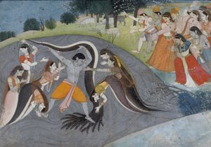 Krishna Subduing Kaliya, the Snake Demon, n.1785 tekijältä Indian School