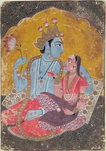 Krishna ja Radha, n. 1690-1700 (läpinäkymätön wc, jossa kohokuvioitu kulta paperille) tekijältä Indian School