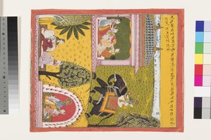 Krishna tulee rakastuneen Radhan luo, noin 1700 tekijältä Indian School