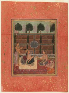 Naiset terassilla, Mughal Style, n.1700-10 (wc kullanvärisellä paperilla) tekijältä Indian School