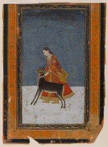 Nainen mustalla buckilla, n.1750 (wc ja kultaa paperilla) tekijältä Indian School
