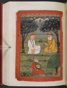 MS Panj B 40, f.131v, Bhagat Kabir ji ja Guru Nanak Dev ji tapaaminen, kuva "Guru Nanakin elämäkerta" tekijältä Indian School
