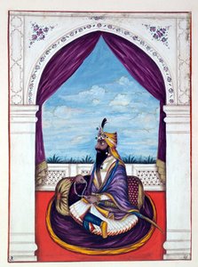 Maharaja Kharak Singh, teoksesta The Kingdom of the Punjab, its Rulers and Chiefs, osa I, 27 akvarellitutkimuksen osio tunnistamattomalta intialaiselta taiteilijalta, n. 1840 (wc) tekijältä Indian School
