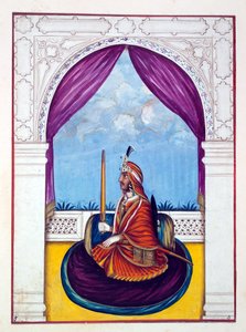 Maharaja Nau Nihal Singh, kirjasta The Kingdom of the Punjab, its Rulers and Chiefs, osa I, 27 akvarellitutkimuksen osio tunnistamattomalta intialaiselta taiteilijalta, n. 1840 (wc paperilla) tekijältä Indian School