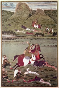 Maharana Jawan Singh (reg.1828-38) Mewarista metsästävä villisikaa, Udaipur tekijältä Indian School
