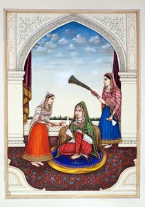 Maharani Jindan, kirjasta The Kingdom of the Punjab, its Rulers and Chiefs, osa I, 27 akvarellitutkimuksen osio tunnistamattomalta intialaiselta taiteilijalta, n. 1840 (wc paperilla) tekijältä Indian School