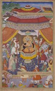 Mangu Khan tuomitsee kapinalliset, 1595 (läpinäkymätön wc ja kultaa paperilla) tekijältä Indian School