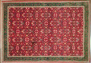 Mughal-matto kukka- ja ristikkokuviolla, Pohjois-intialainen (pashmina-villa) tekijältä Indian School