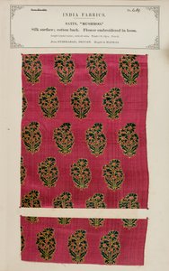 Sienisatiininäyte Hyderabadista Deccanista, kokoelmasta The Collection of the Textile Manufacturers of Indian, kirjoittanut John Forbes Watson, julkaistu vuonna 1866 tekijältä Indian School