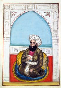 Nawab Synd Mohammad Khan, kirjasta The Kingdom of the Punjab, its Rulers and Chiefs, osa II, 30 akvarellitutkimuksen osio tunnistamattomalta intialaiselta taiteilijalta, n. 1840 (wc paperilla) tekijältä Indian School